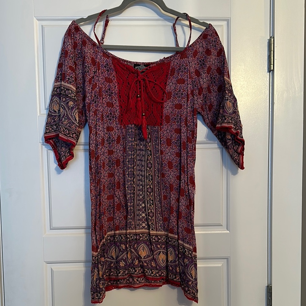 Angie Red Midi Dress with Tie Front and Relaxed Fit